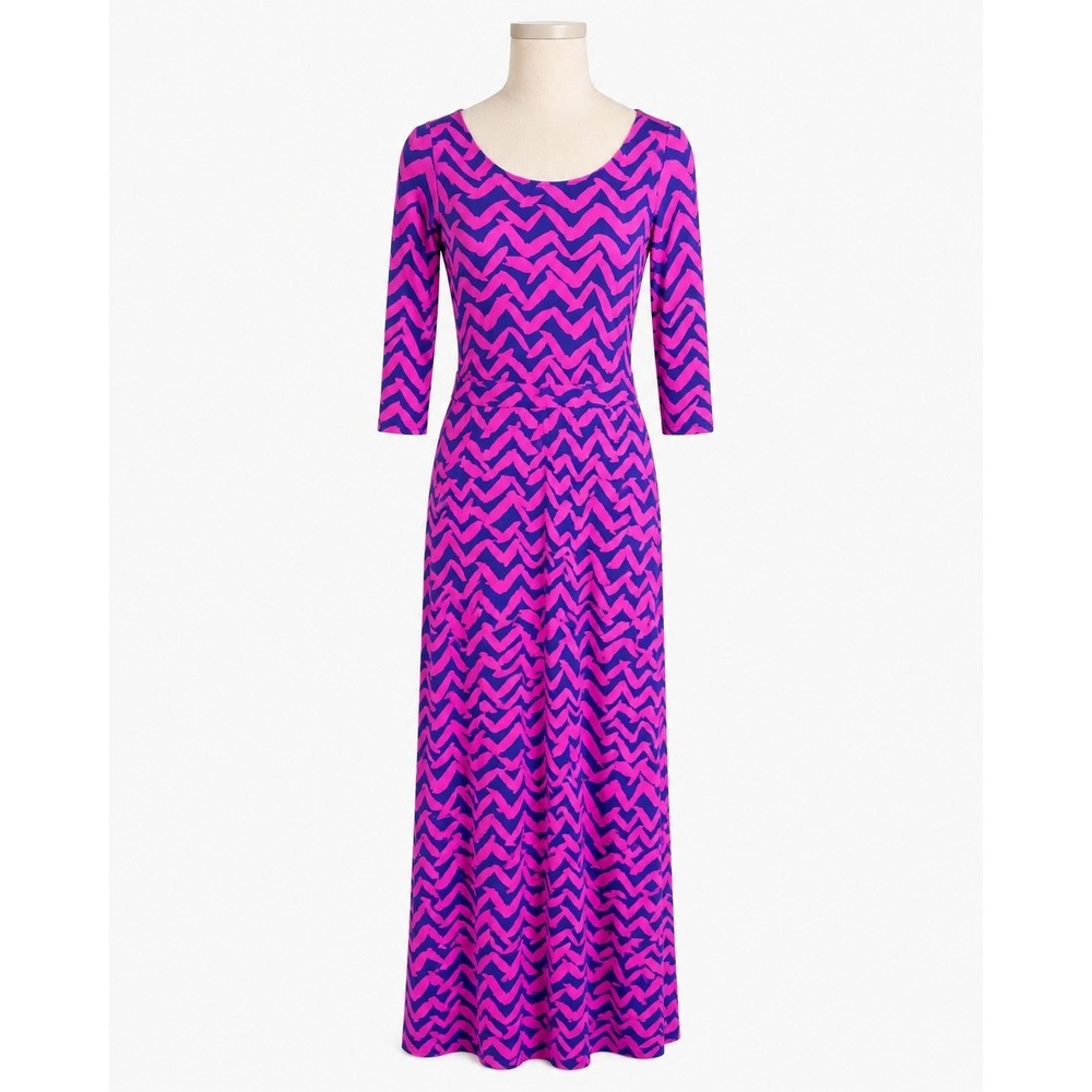 Lilly Pulitzer Maxi Dress Womens S Pink Blue Chevron 3/4 Sleeve Stretch Read